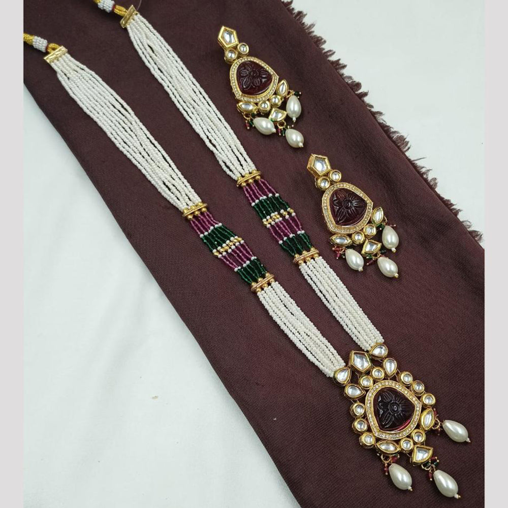 NAFJ Kundan and Pearl Beads Long Necklace set