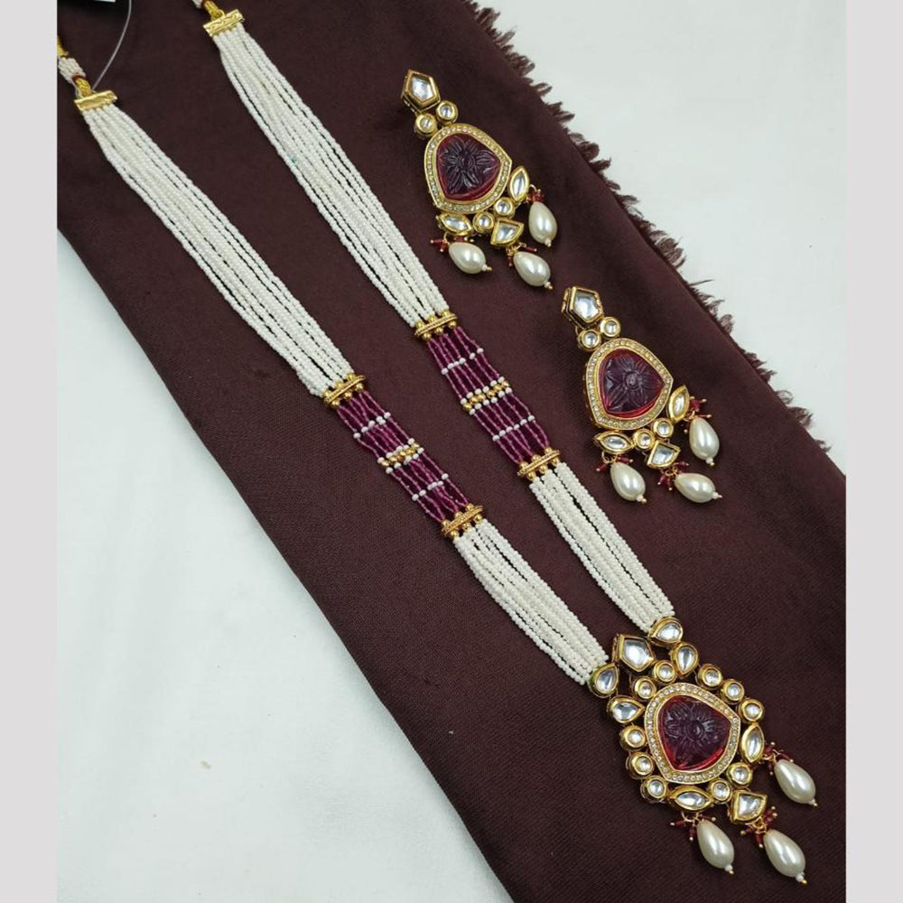 NAFJ Kundan and Pearl Beads Long Necklace set