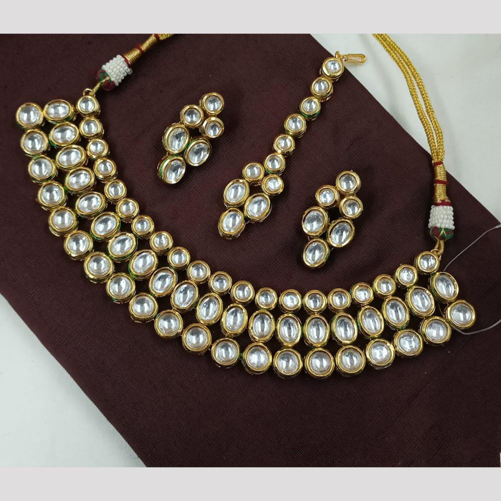 NAFJ Kundan Stone Necklace Set with Mangtikka Earrings