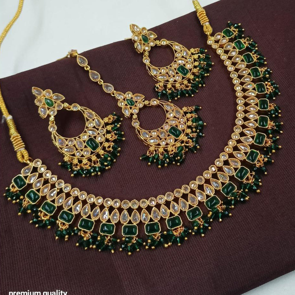 NAFJ Crystal Stone Necklace Set with Mangtikka Earrings