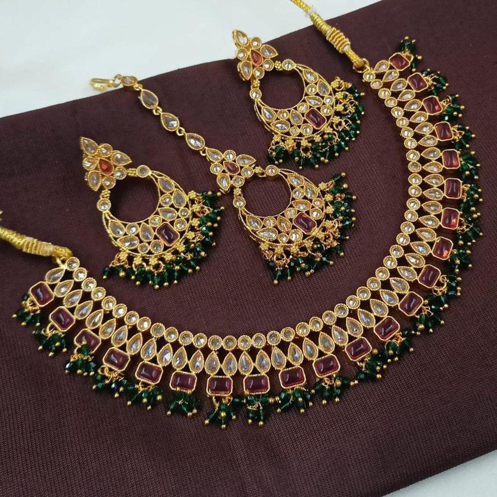 NAFJ Crystal Stone Necklace Set with Mangtikka Earrings