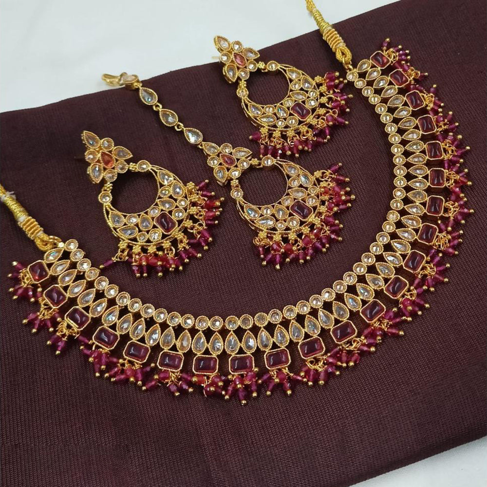 NAFJ Crystal Stone Necklace Set with Mangtikka Earrings