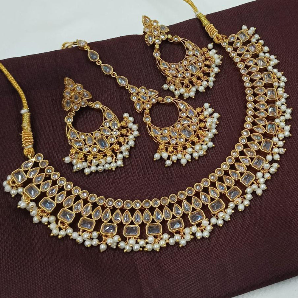NAFJ Crystal Stone Necklace Set with Mangtikka Earrings