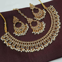 NAFJ Crystal Stone Necklace Set with Mangtikka Earrings