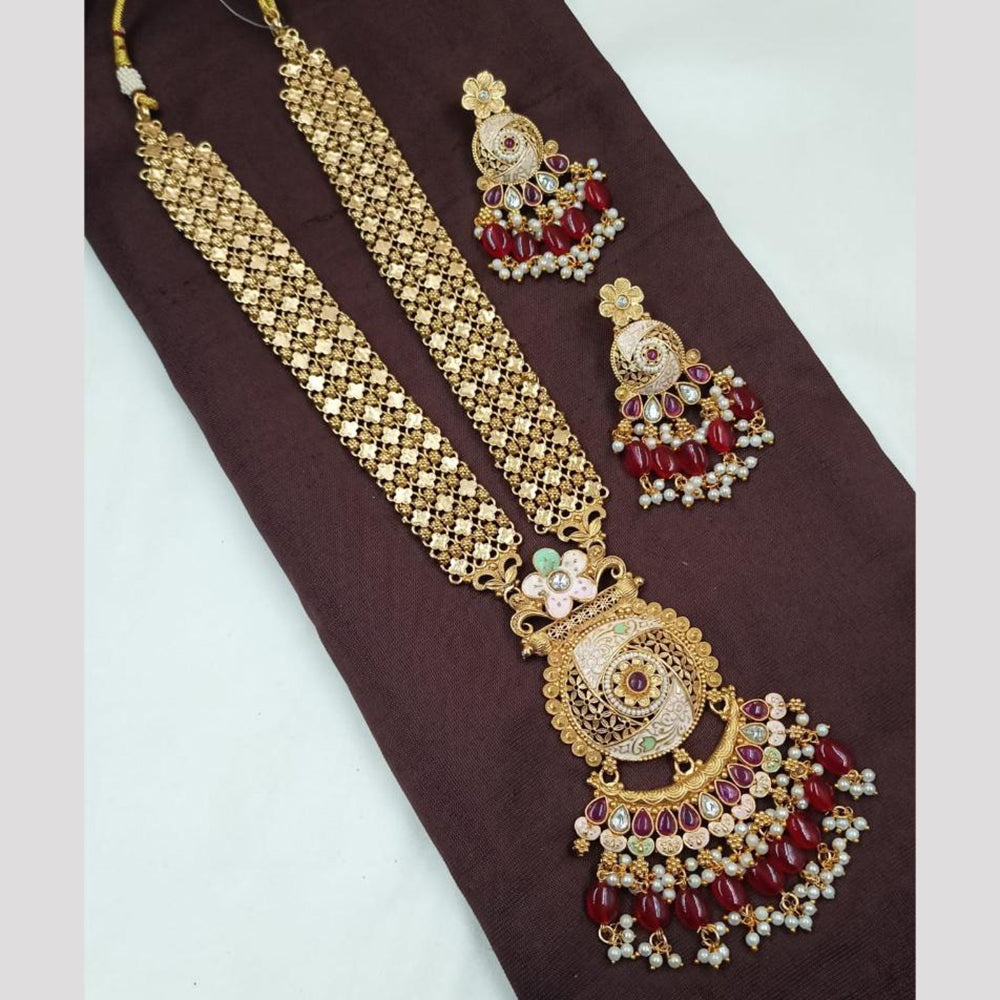 NAFJ Long Necklace Set with Pearls and Meenakari Detailing