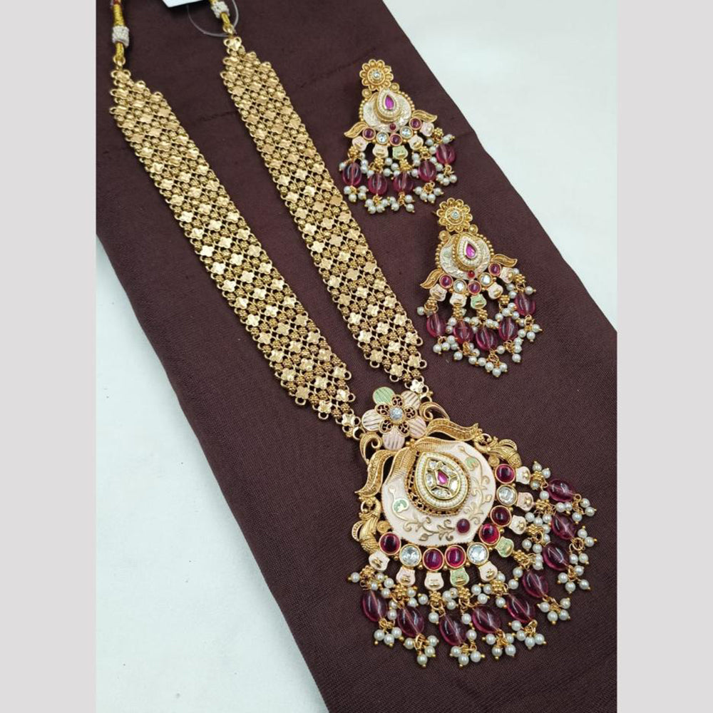 NAFJ Long Necklace Set with Pearls and Meenakari Detailing