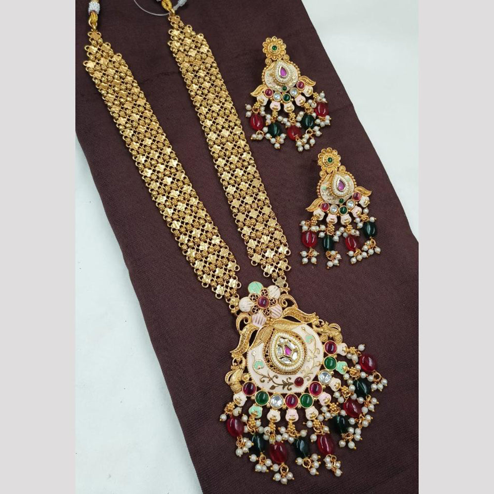 NAFJ Long Necklace Set with Pearls and Meenakari Detailing