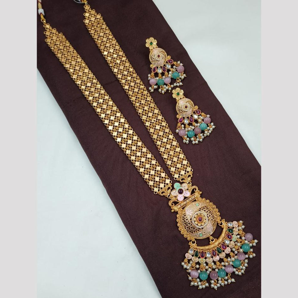 NAFJ Long Necklace Set with Pearls and Meenakari Detailing