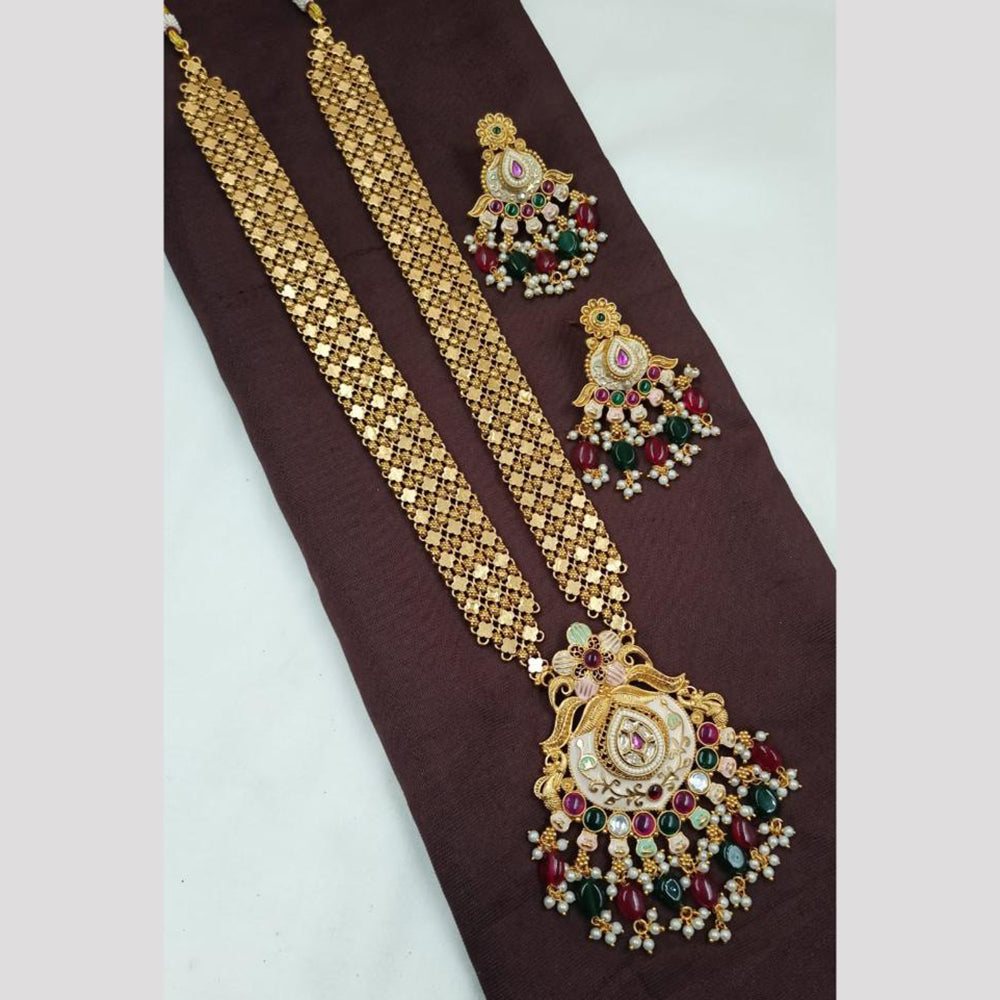NAFJ Long Necklace Set with Pearls and Meenakari Detailing