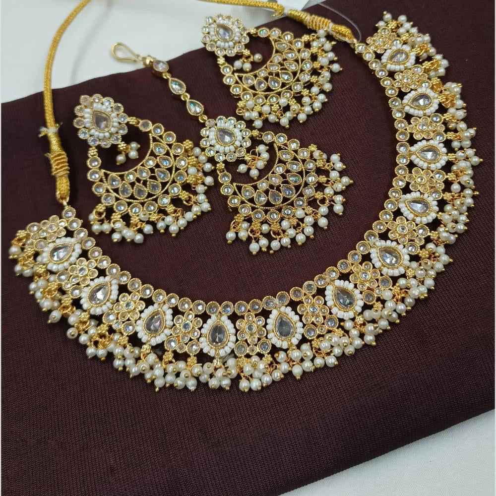 NAFJ Crystal Stone and Pearl Necklace Set