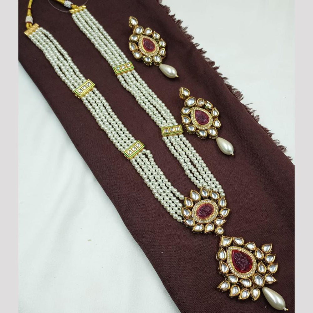 NAFJ Antique Finish Kundan and Pearl Necklace Set