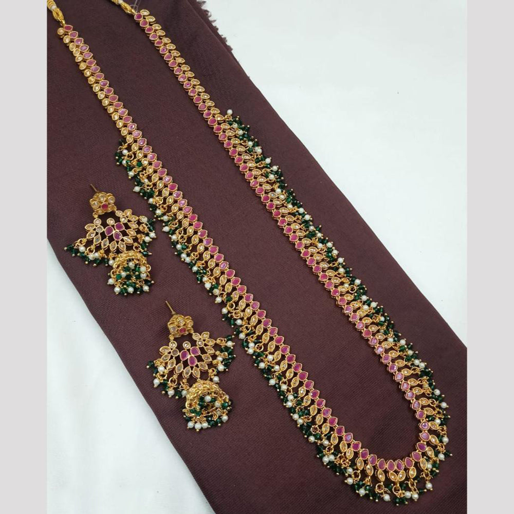 NAFJ Pota Stone Long Necklace Set with Matching Earrings