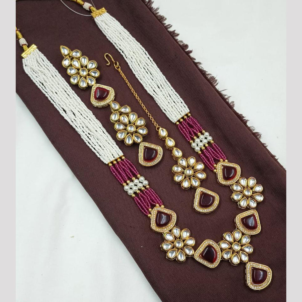 NAFJ Kundan Stone and Pearl Long Necklace Set