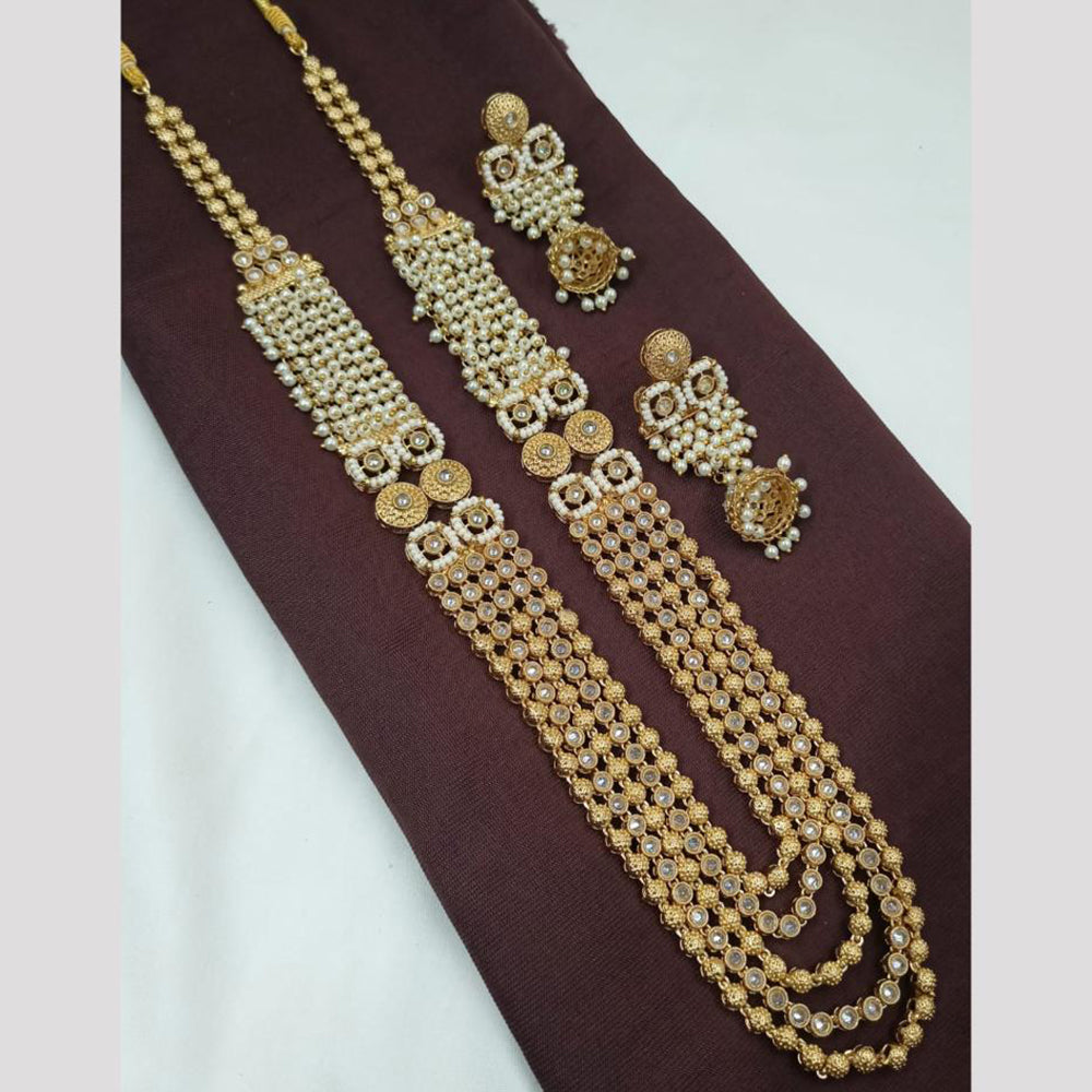 NAFJ Crystal and Pearl Long Necklace Set