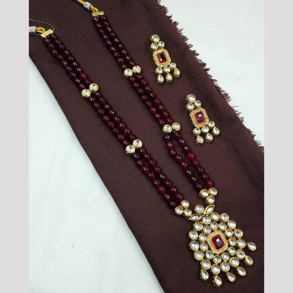 NAFJ Elegant Long Kundan Necklace Set with Red Accents