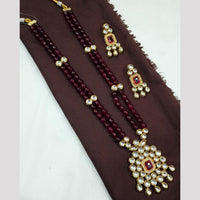 NAFJ Elegant Long Kundan Necklace Set with Red Accents