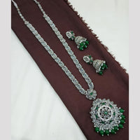 NAFJ Rhodium Plated Crystal Stone Long Kundan Necklace Set