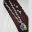 NAFJ Rhodium Plated Crystal Stone Long Kundan Necklace Set