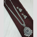 NAFJ Rhodium Plated Crystal Stone Long Kundan Necklace Set