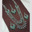 NAFJ Rhodium Plated Crystal Stone Long Kundan Necklace Set