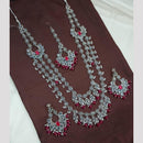 NAFJ Rhodium Plated Crystal Stone Long Kundan Necklace Set