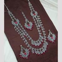 NAFJ Rhodium Plated Crystal Stone Long Kundan Necklace Set