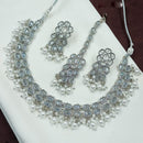NAFJ Rhodium Crystal Stone And Pearl Necklace Set