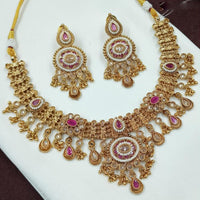 NAFJ Crystal Stone And Pearl Necklace Set