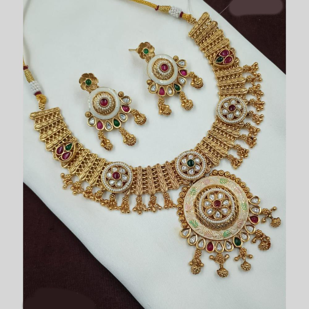 NAFJ Kundan And Beads Meenakari Necklace Set