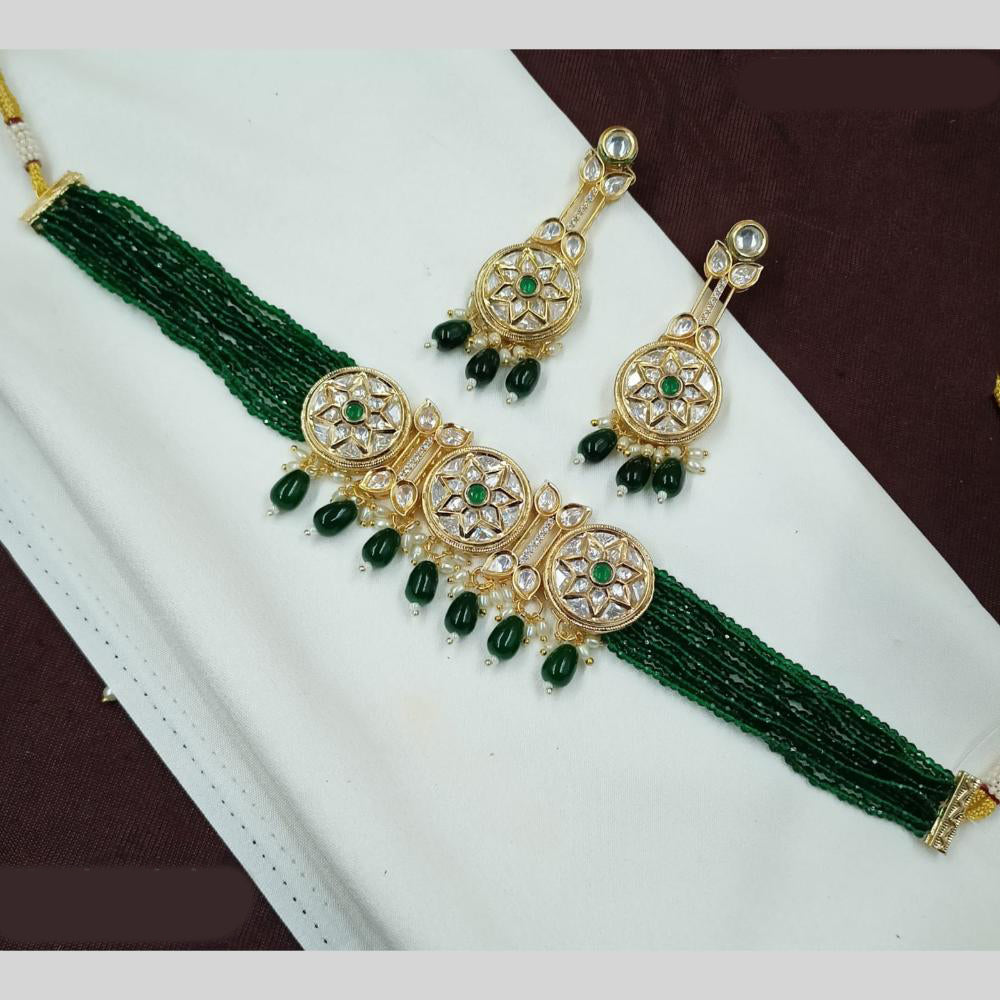 NAFJ Polki Kundan And Beads Choker Necklace Set
