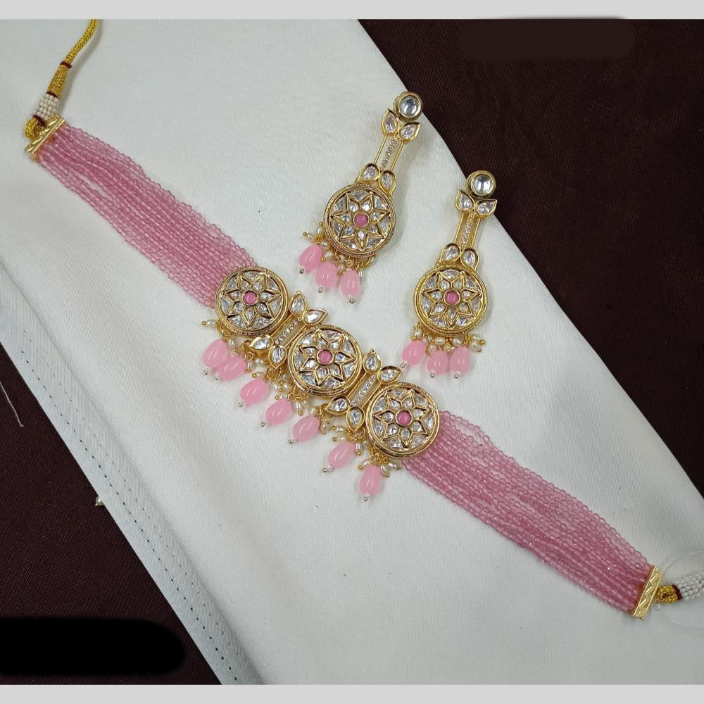 NAFJ Polki Kundan And Beads Choker Necklace Set