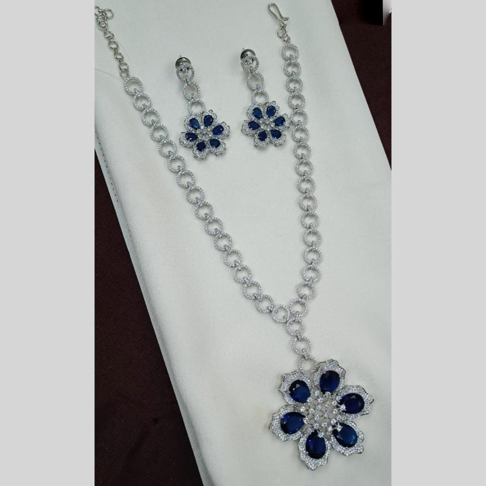 NAFJ Rhodium American Diamond Long Necklace Set