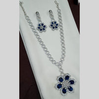 NAFJ Rhodium American Diamond Long Necklace Set