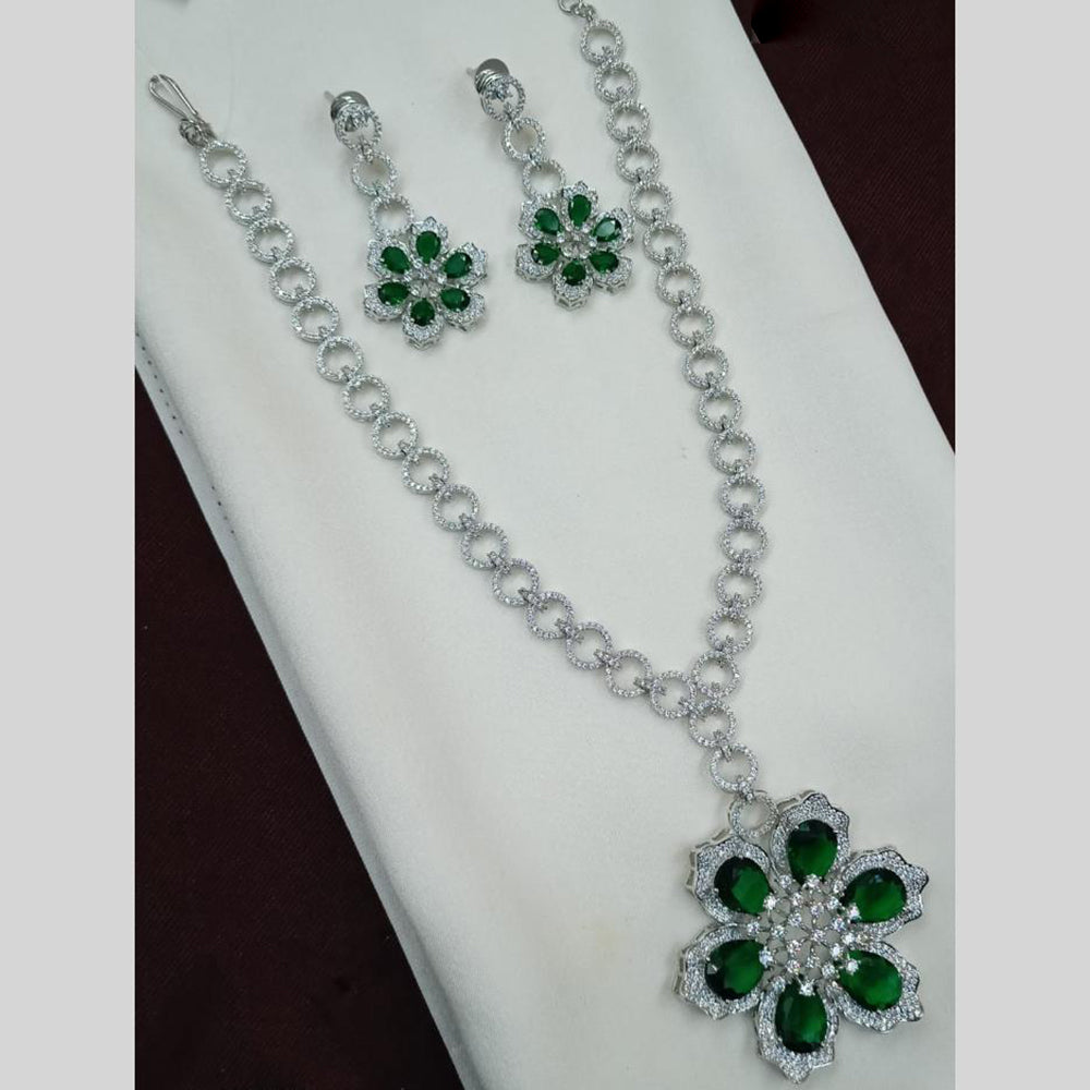 NAFJ Rhodium American Diamond Long Necklace Set