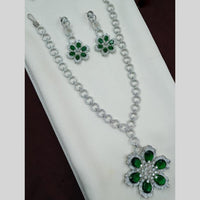 NAFJ Rhodium American Diamond Long Necklace Set