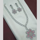 NAFJ Rhodium American Diamond Long Necklace Set