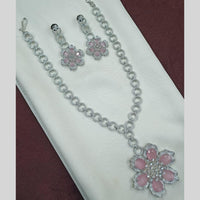 NAFJ Rhodium American Diamond Long Necklace Set