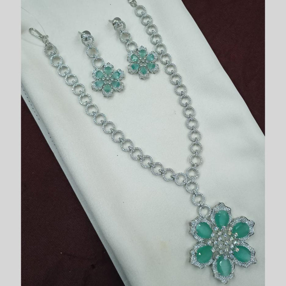 NAFJ Rhodium American Diamond Long Necklace Set