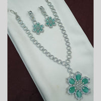 NAFJ Rhodium American Diamond Long Necklace Set