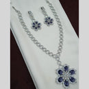 NAFJ Rhodium American Diamond Long Necklace Set