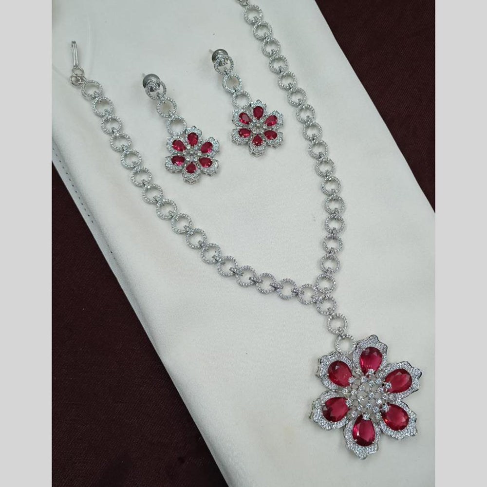 NAFJ Rhodium American Diamond Long Necklace Set
