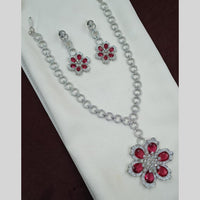 NAFJ Rhodium American Diamond Long Necklace Set
