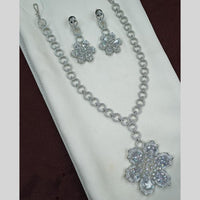NAFJ Rhodium American Diamond Long Necklace Set