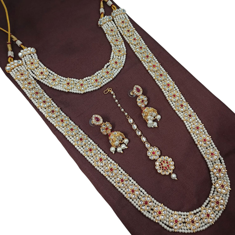 NAFJ Kundan And Pearl Double Necklace Set