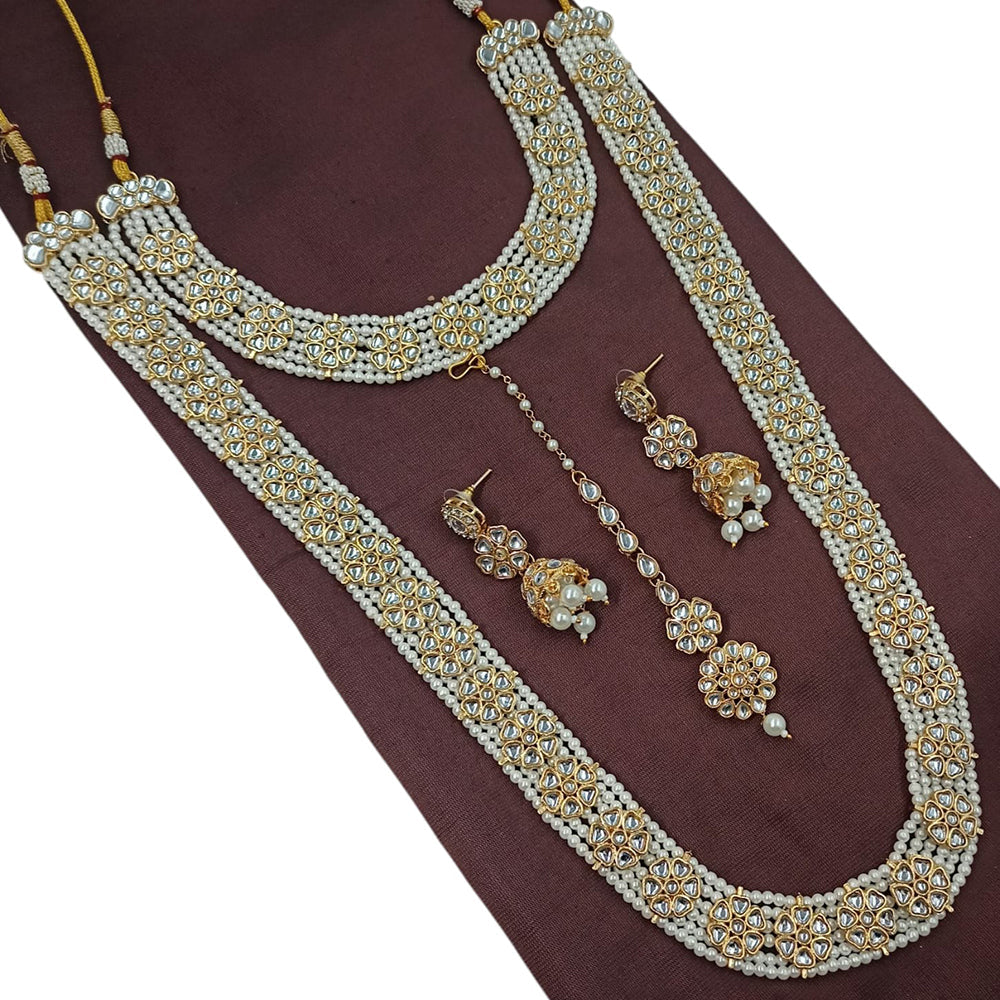 NAFJ Kundan And Pearl Double Necklace Set