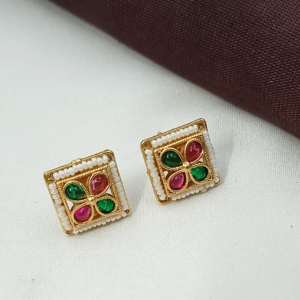 NAFJ Designer Elegant Kundan Pearl And Pearl Stud Earrings for Women
