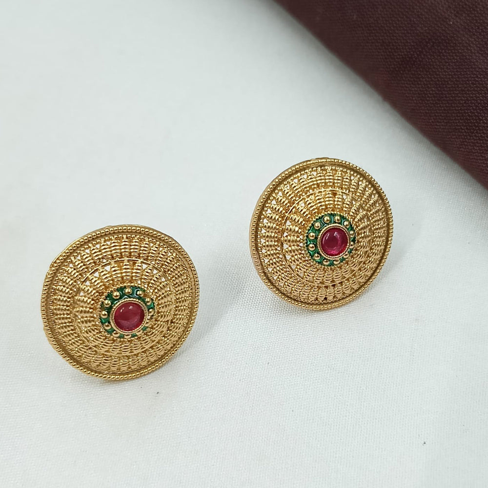 NAFJ Gold Plated Pota Stones And Meenakari Stud Earrings