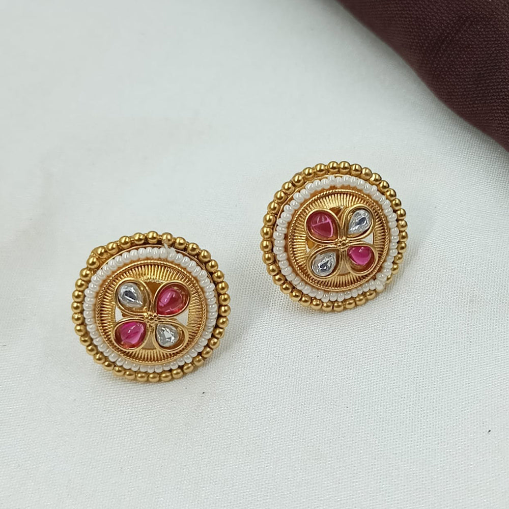 NAFJ Designer Elegant Kundan Pearl And Pearl Stud Earrings for Women