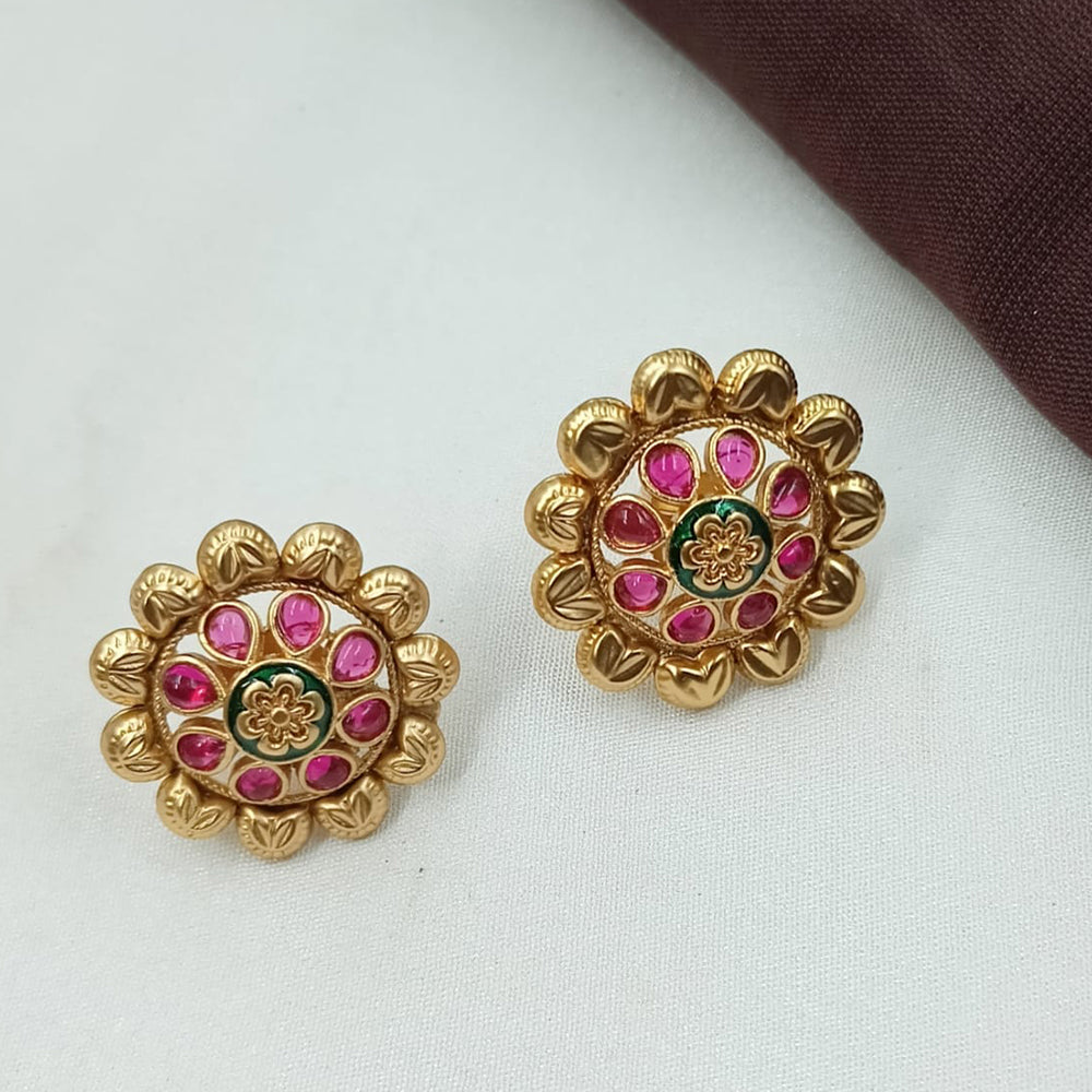 NAFJ Gold Plated Pota Stones And Meenakari Stud Earrings