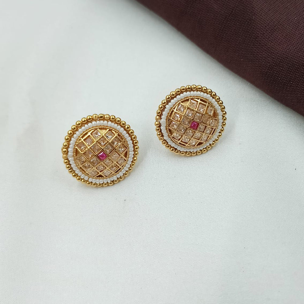 NAFJ Modern Elegance Crystal Stone And Pearl Stud Earrings